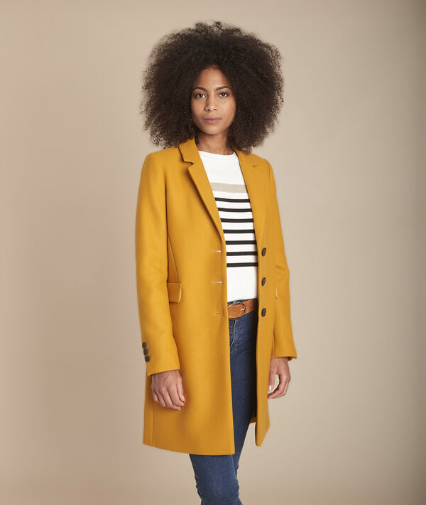Manteau jaune en laine mélangée droit Plume | 1-2-3 Manteau jaune en laine mélangée droit Plume PhotoZ | 1-2-3