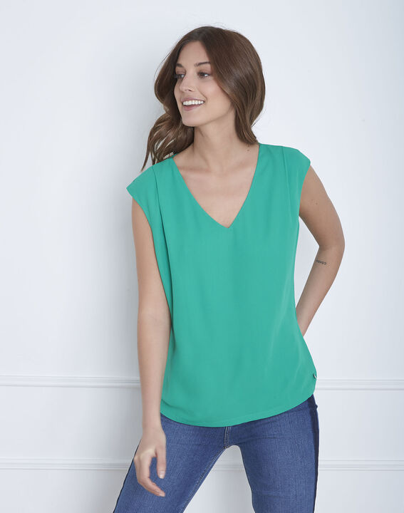 Blouse verte bimatière Neptune | 1-2-3 Blouse verte bimatière Neptune PhotoZ | 1-2-3
