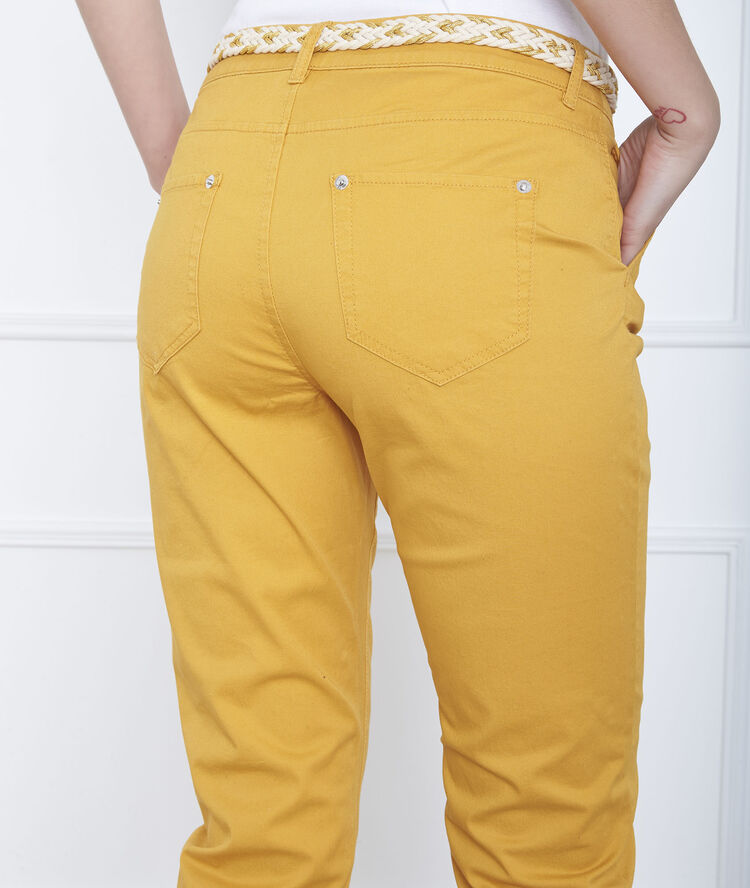 Pantalon jaune chino ceinture fantaisie francis bouton d`or.