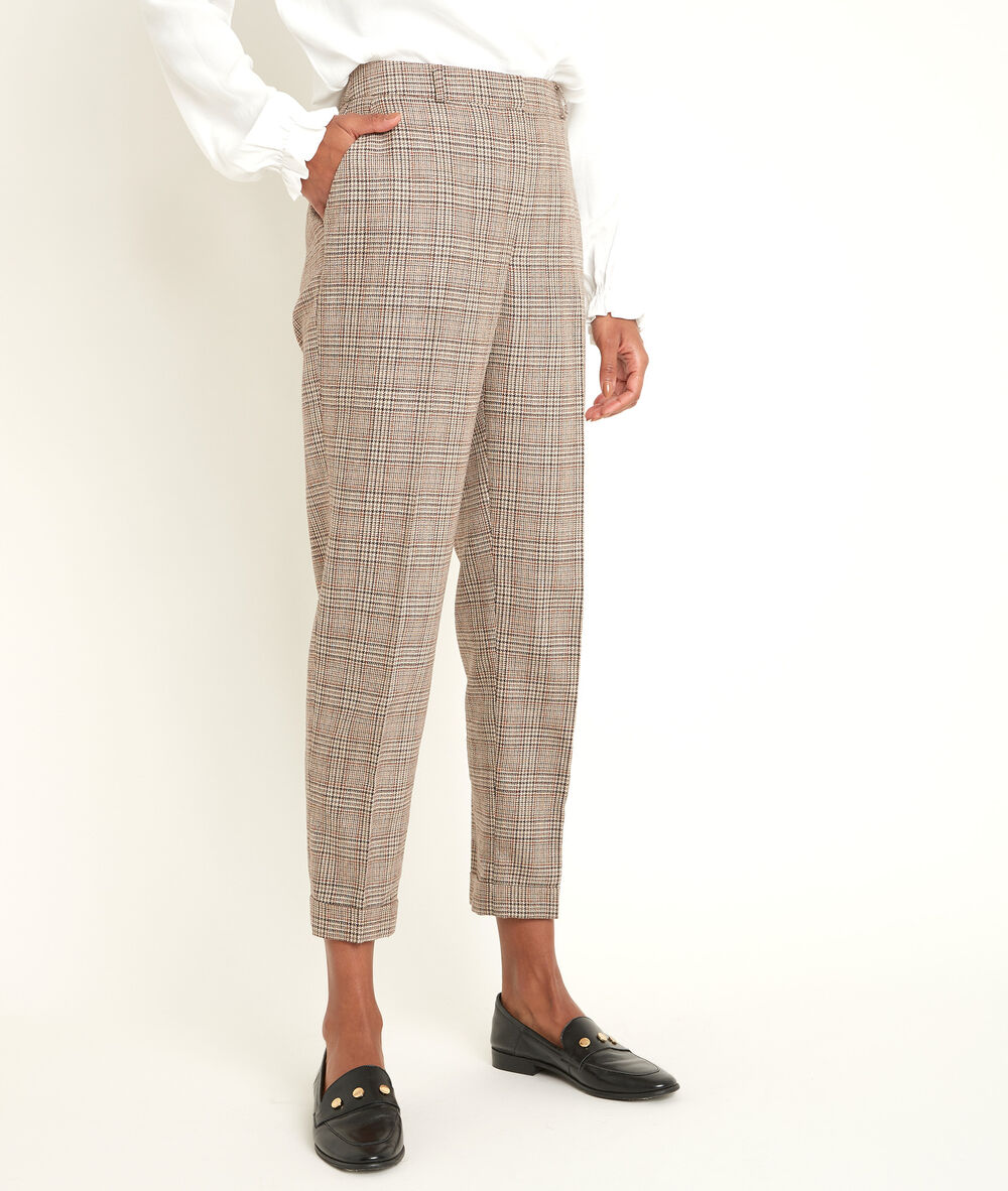 Pantalon carotte à carreaux max camel clair.