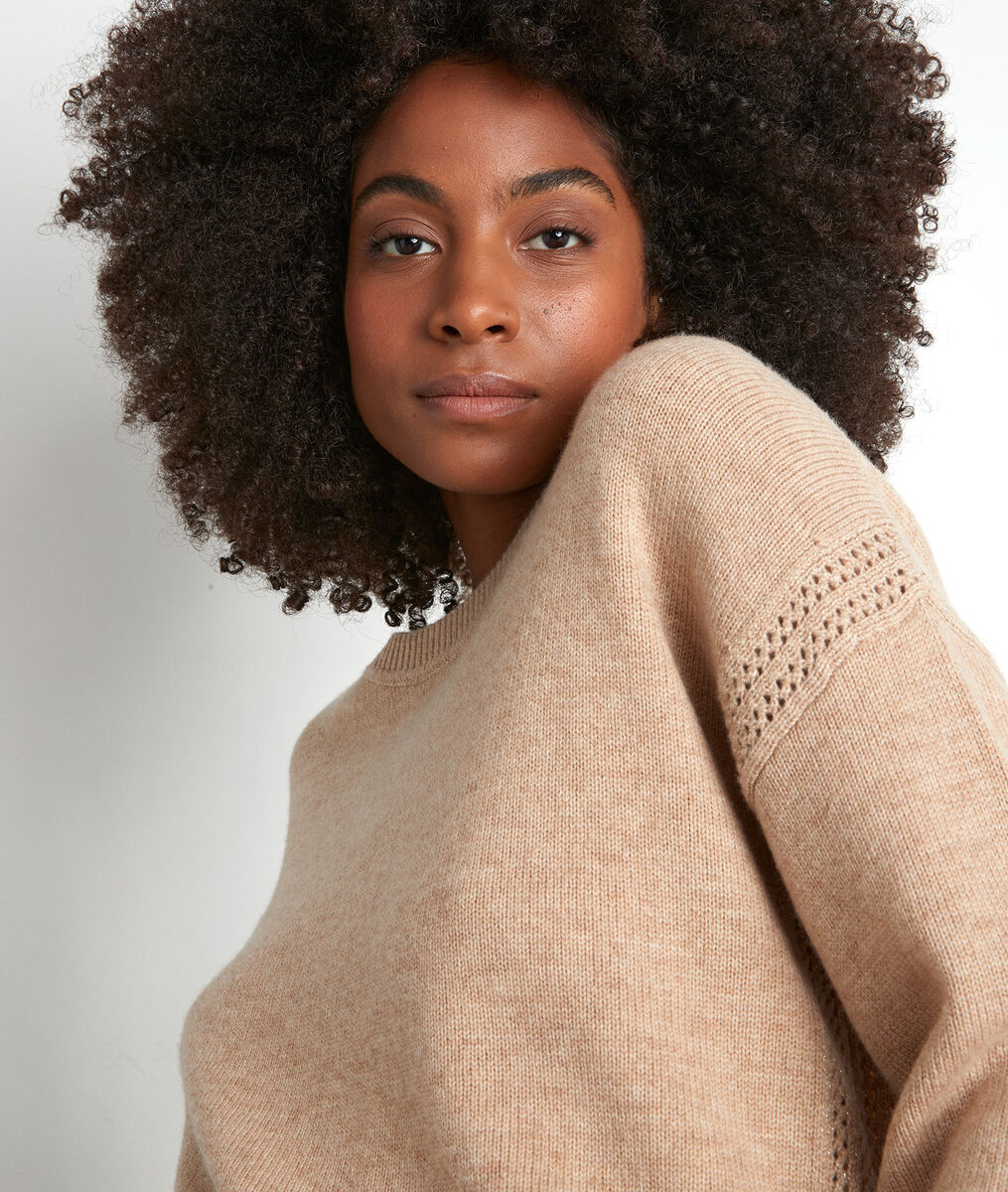 Pull en laine recyclé beige Tobby | 1-2-3 Pull en laine recyclé beige Tobby PhotoZ | 1-2-3