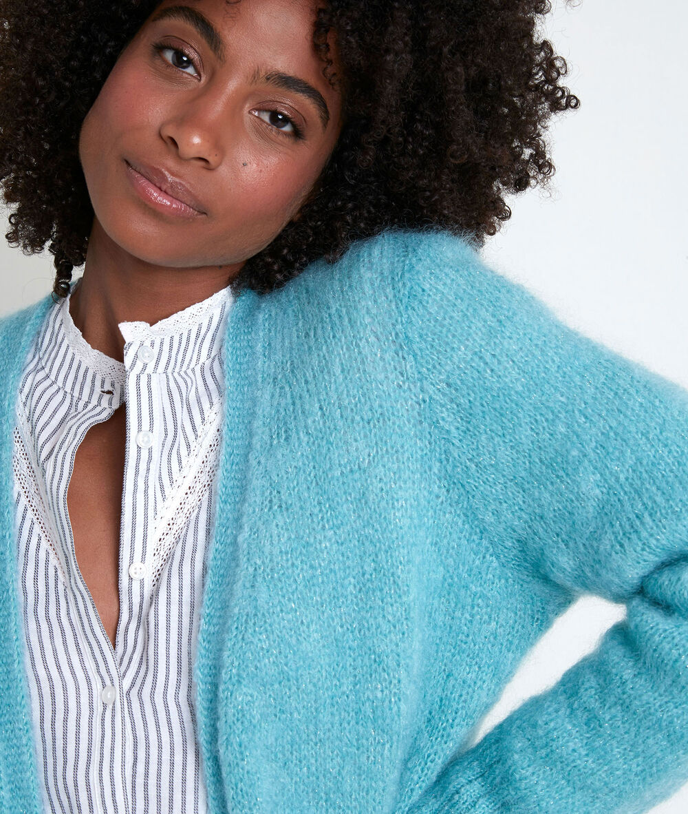 Gilet en mohair mélangé bleu rozelle jade.