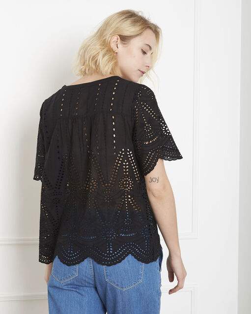 Schwarze bluse mit englischer stickerei voltaire schwarz.