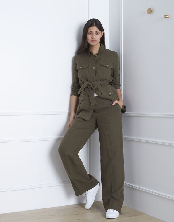 Veste saharienne kaki en lin Farah | 1-2-3 Veste saharienne kaki en lin Farah PhotoZ | 1-2-3