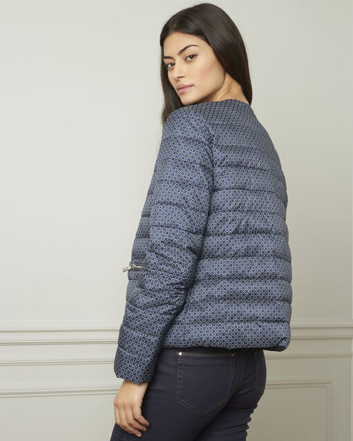 Doudoune bleu courte motifs fantaisie dyvana marine.