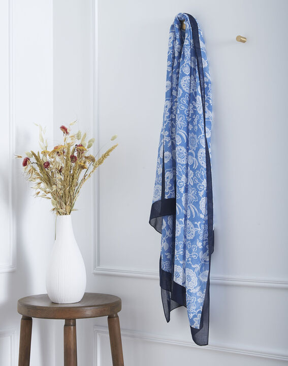 Foulard bleu imprimé floral Opaline | 1-2-3 Foulard bleu imprimé floral Opaline PhotoZ | 1-2-3
