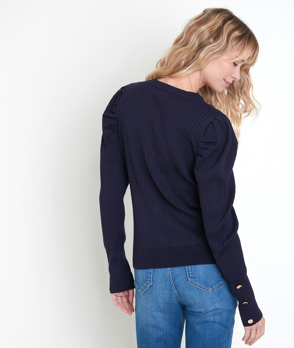 Gilet côtelé manches bouffantes alae encre.