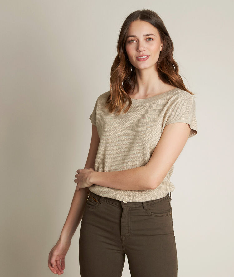 Pull dor&eacute; ajour&eacute; damas or blanchi.