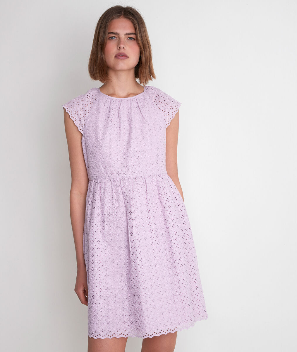 Robe en coton brodée mauve Lilian | 1-2-3 Robe en coton brodée mauve Lilian PhotoZ | 1-2-3