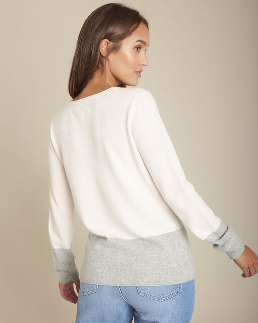 Pull cachemire nude et gris frozen poudre.