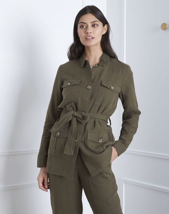 Veste saharienne kaki en lin Farah | 1-2-3 Veste saharienne kaki en lin Farah PhotoZ | 1-2-3