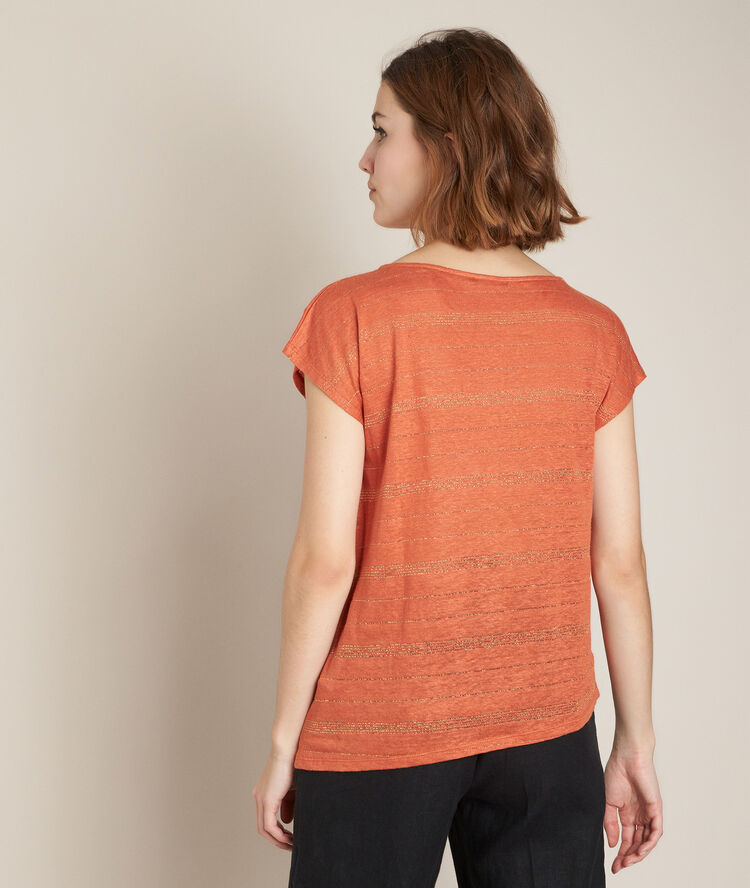 Tee-shirt en lin rayé rebus tomette.