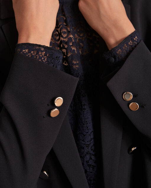 Veste marine longue croisée microfibre florine marine.