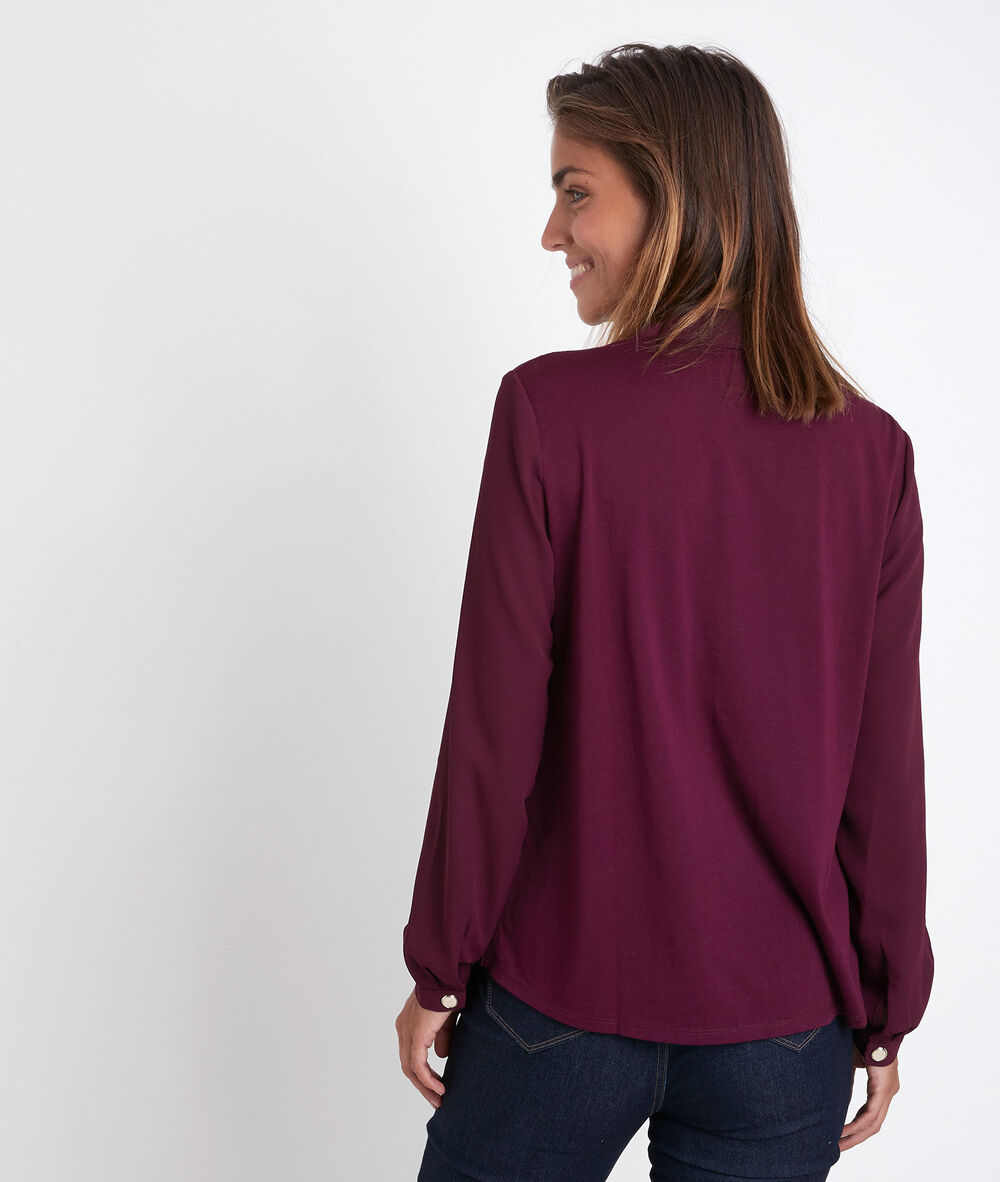 Blouse bimatière col v grenat davina grenat.