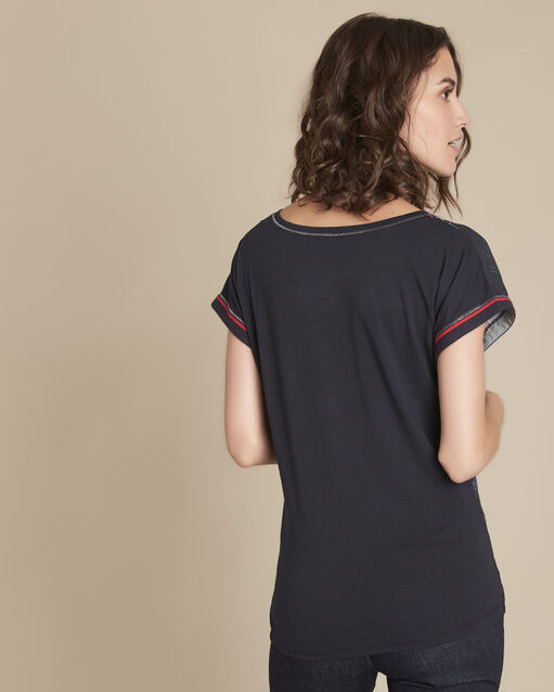 Tee-shirt bimatière imprimé motive marine.
