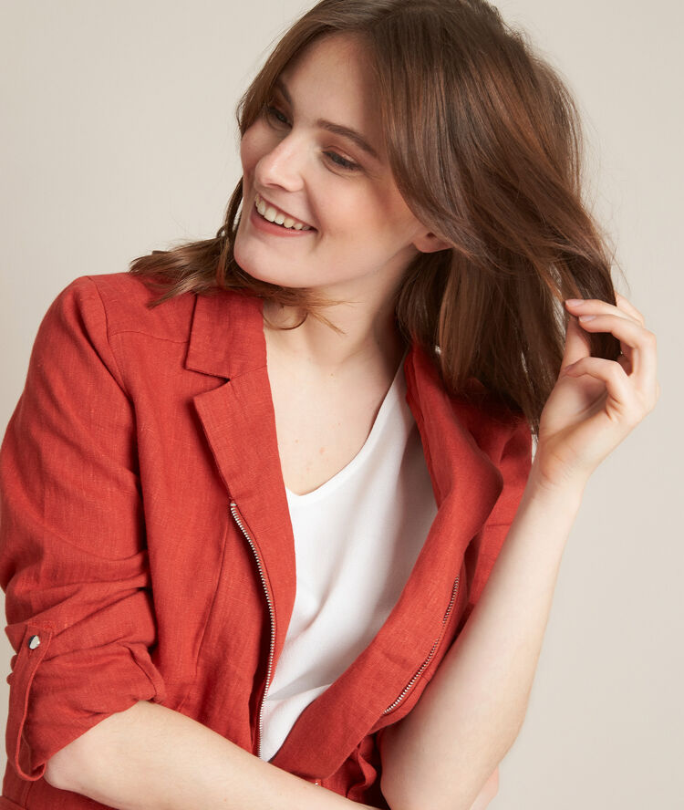 Veste saharienne en lin brique lucie tomette.
