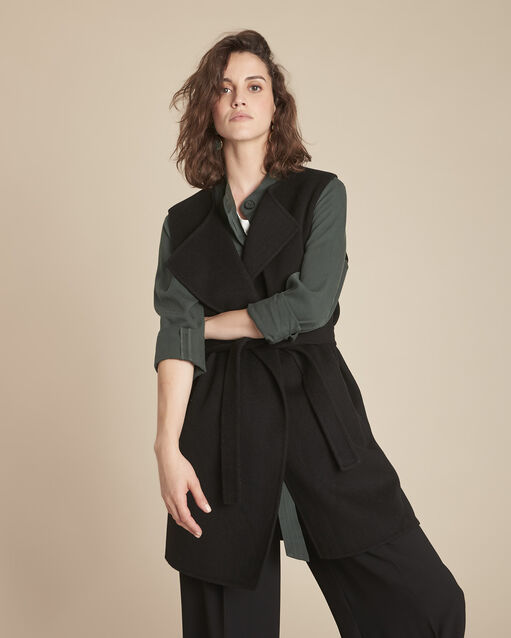 Gilet noir double face en laine m&eacute;lang&eacute;e tahira noir.