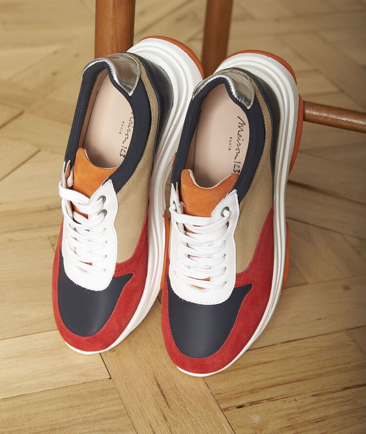 Baskets compensées en cuir nina grenade.