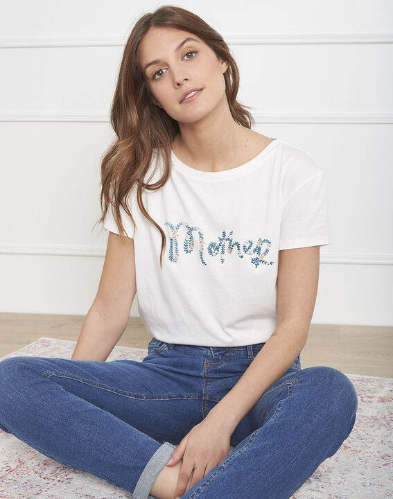 Ecrufarbenes T-Shirt mit "Mother"-Signatur-Print Pivoine | 1-2-3 Ecrufarbenes T-Shirt mit "Mother"-Signatur-Print Pivoine PhotoZ | 1-2-3