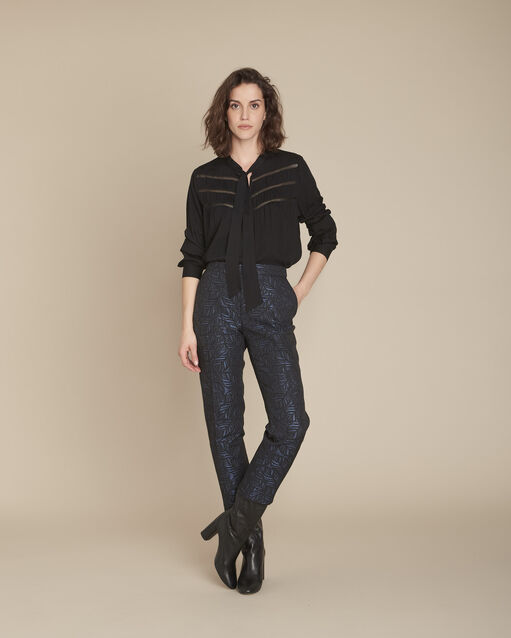 Marineblaue jacquard-zigarettenhose im 7/8-schnitt, eustache marineblau.