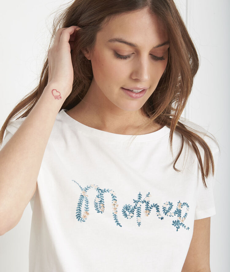 Ecrufarbenes t-shirt mit "mother"-signatur-print pivoine ecru.
