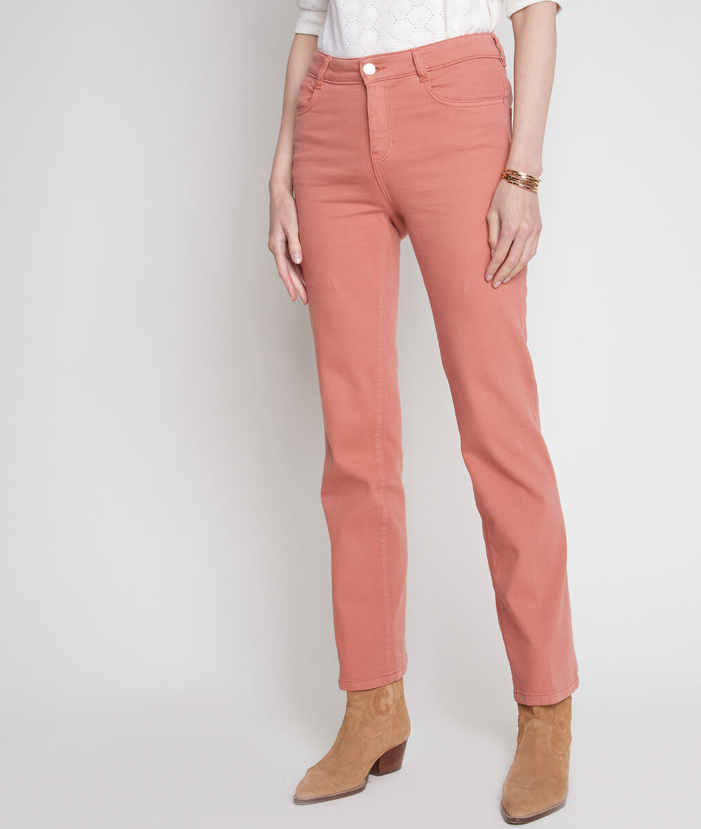Jean droit et taille haute en denim pêche Fidji Surteint | 1-2-3 Jean droit et taille haute en denim pêche Fidji Surteint PhotoZ | 1-2-3