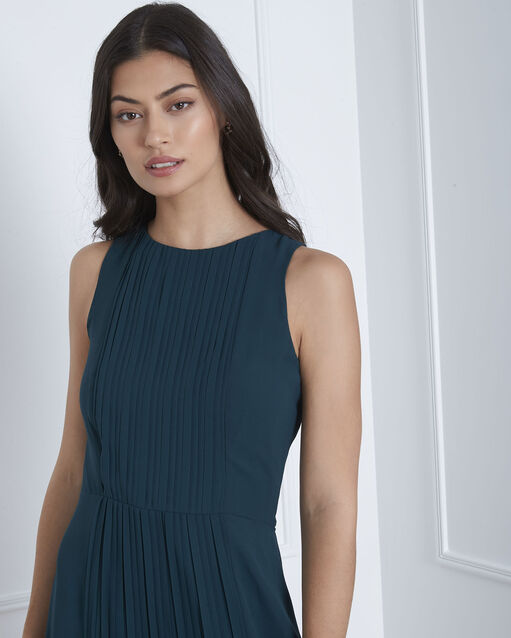 Robe vert foncé plissée longue isabella foret.
