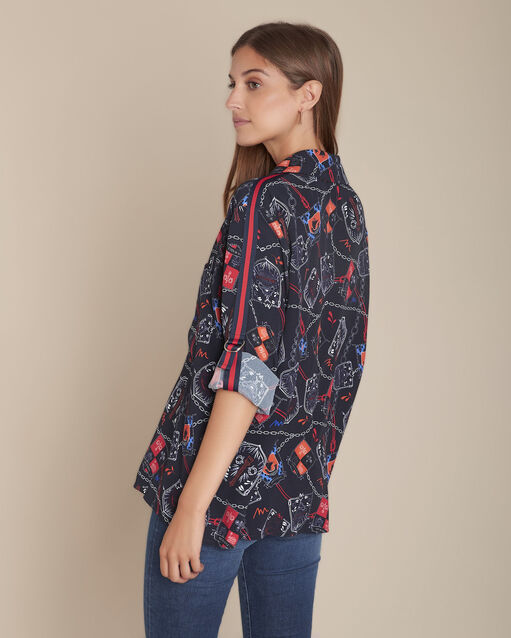 Chemise marine imprimé écussons cathleen marine.