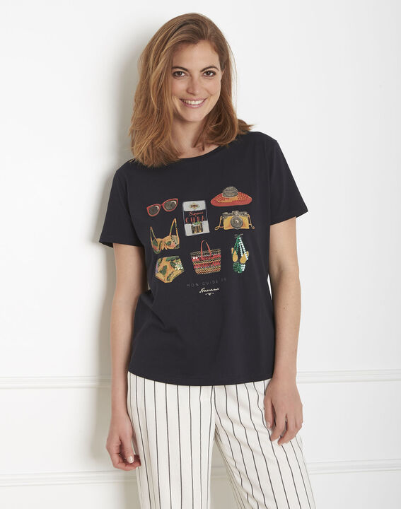 Tee-shirt marine imprimé Paresseuse | 1-2-3 Tee-shirt marine imprimé Paresseuse PhotoZ | 1-2-3