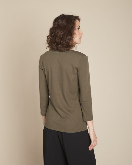 Tee-shirt kaki col tunisien cleo kaki.