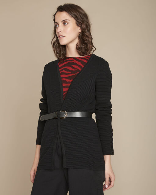 Gilet long en maille ottoman fonfon noir.