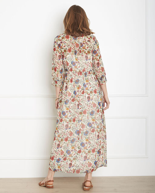 Robe écrue imprimé fleuri libra ecru.