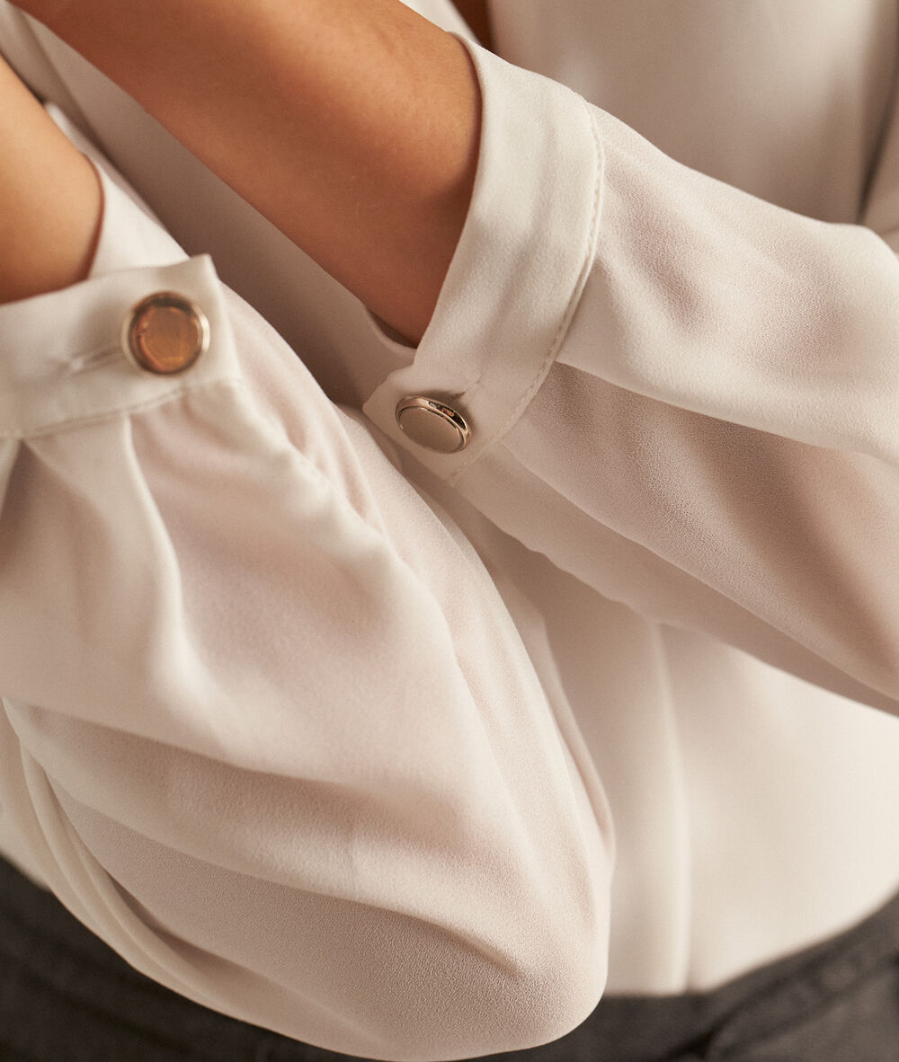 Blouse blanche bi-matière col v davina ecru.