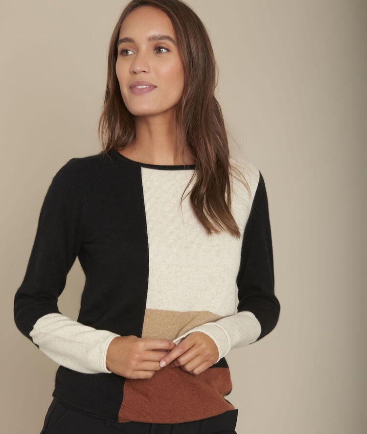 Pull en cachemire colorblock freeze caramel.