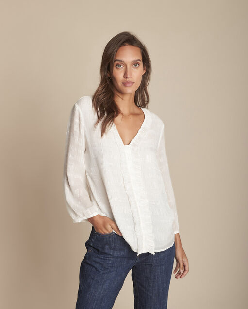 Ecrufarbene Bluse mit Volants und Lurex Marie (2) - Maison 123