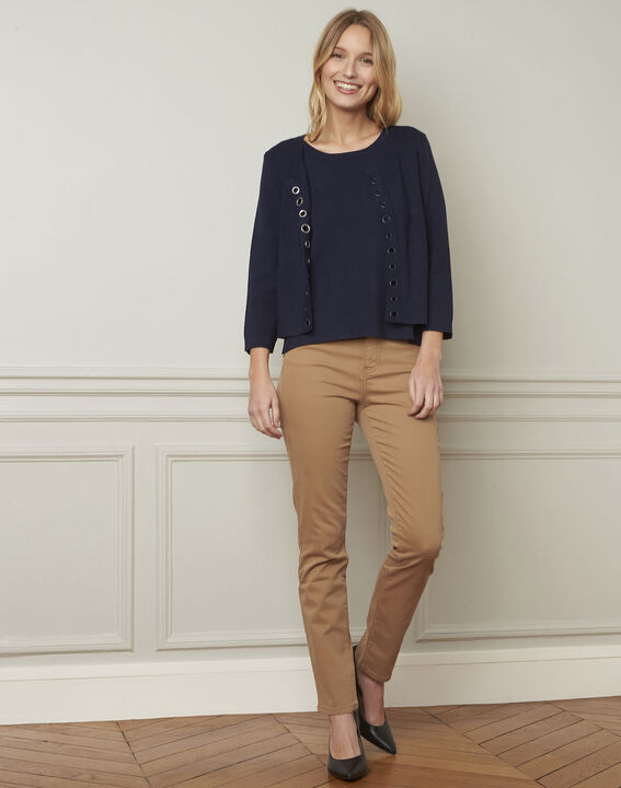 Jean beige 7/8e slim satin de coton Vendome | 1-2-3 Jean beige 7/8e slim satin de coton Vendome PhotoZ | 1-2-3
