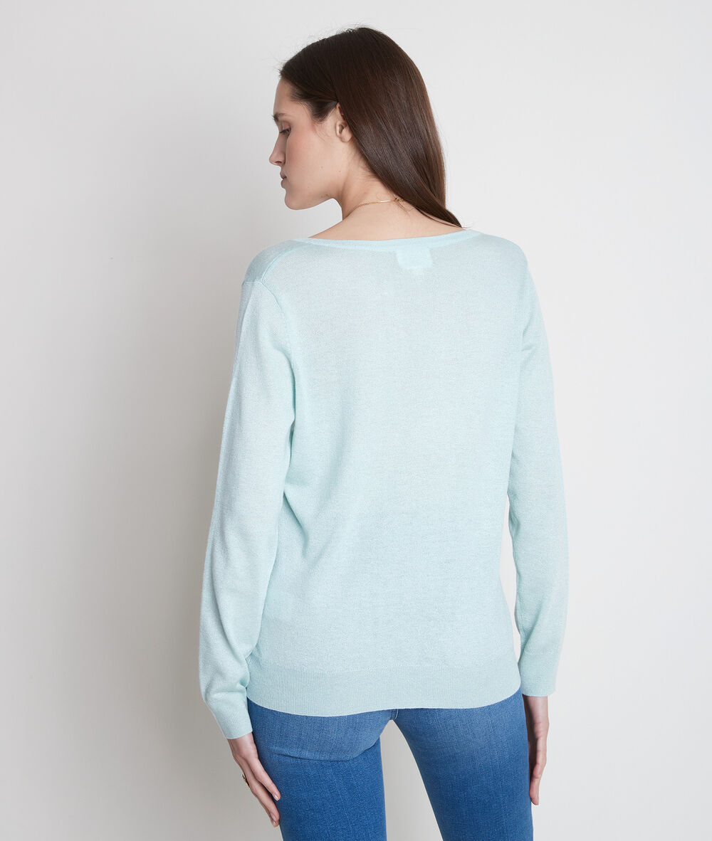 Pull en maille fine à col tunisien jade travys jade.