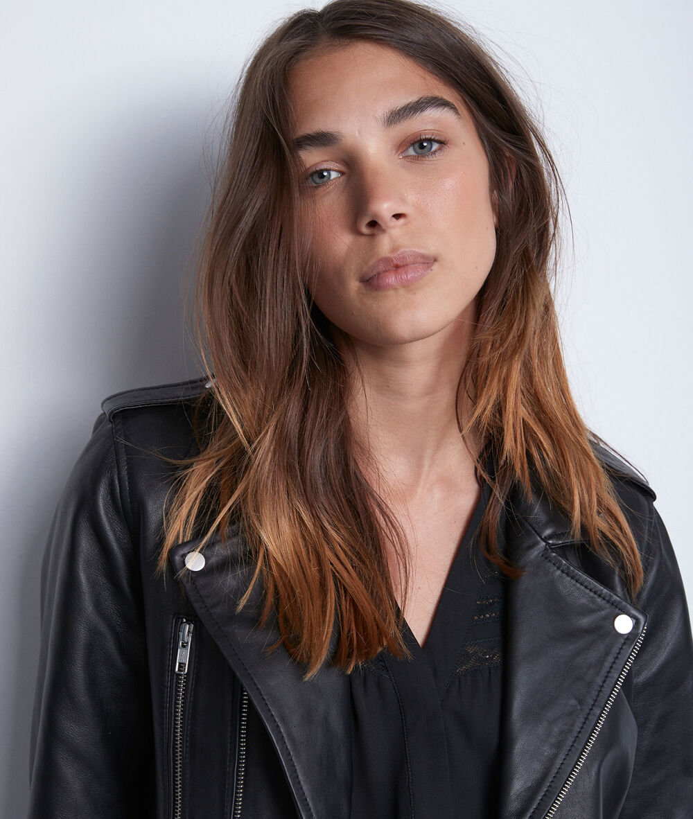 Veste en cuir noir tommy noir.