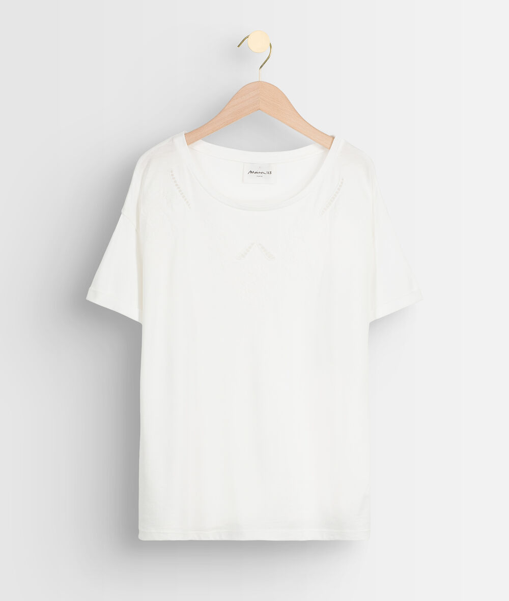 Wit geborduurd shirt van katoen en modaal eraz blanc.