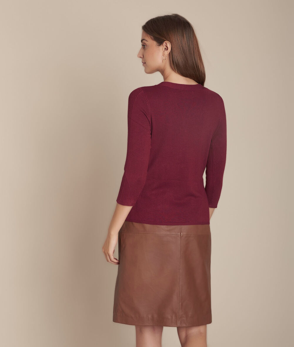 Pull merlot en jersey et côte fabienne bordeaux.