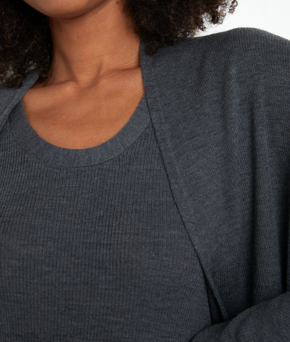 Gilet long en laine fine recyclée gris anthracite Tiago | 1-2-3 Gilet long en laine fine recyclée gris anthracite Tiago PhotoZ | 1-2-3