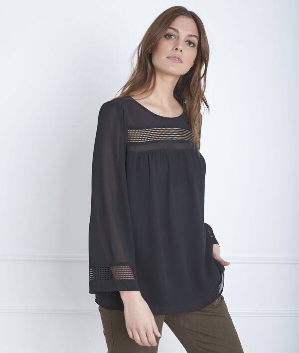 Blouse noire galons ajourés Verena | 1-2-3 Blouse noire galons ajourés Verena PhotoZ | 1-2-3