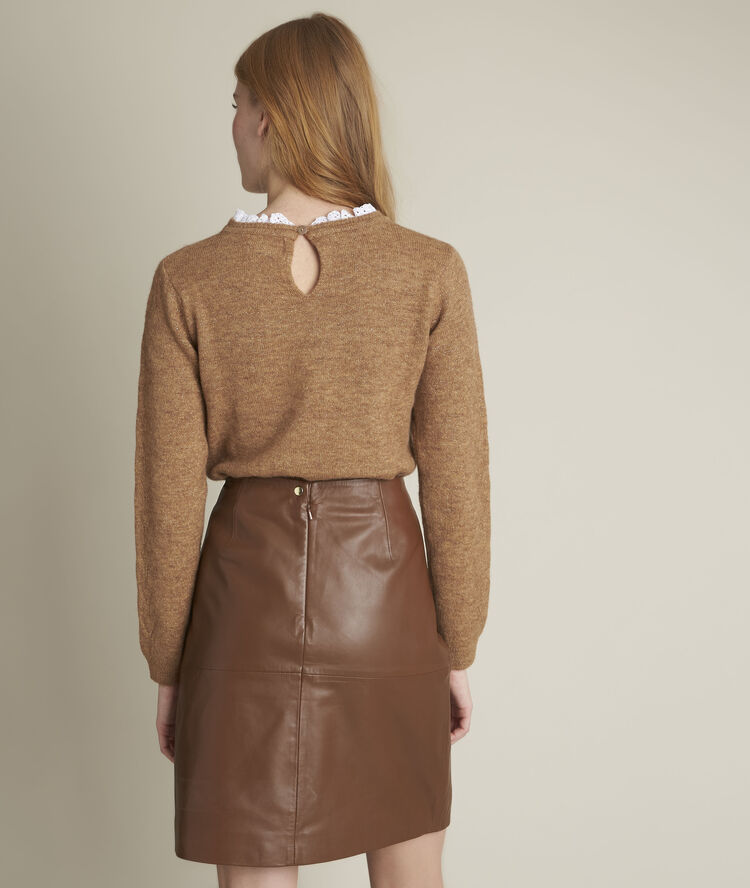 Pull lurex col fantaisie froufrou goyave.