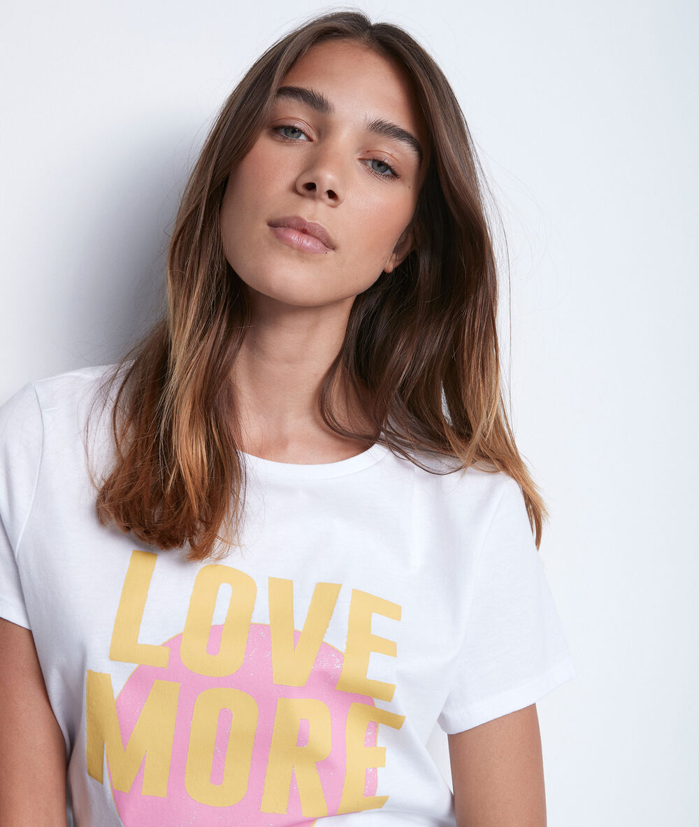 Shirt met zeefdruk in wit biologisch katoen elove blanc.