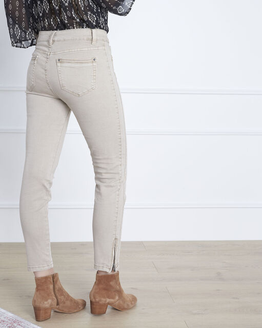Jean beige slim à zips opéra naturel.