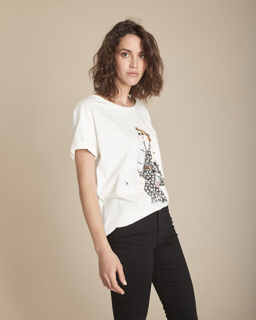 Ecrufarbenes T-Shirt mit Print aus biologischer Baumwolle Caroline (1) - Maison 123