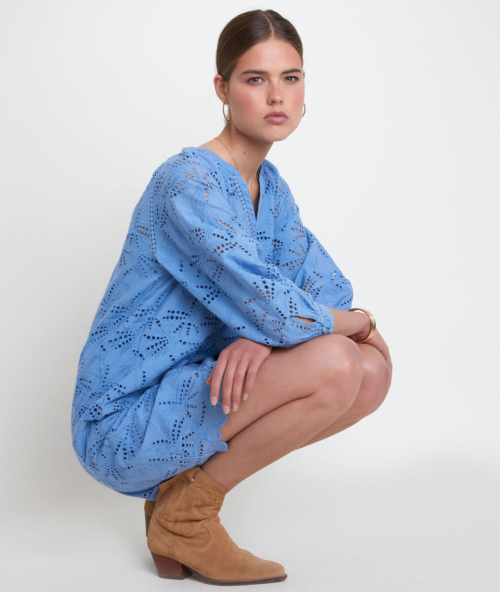 Robe en coton brodé bleu Coco | 1-2-3 Robe en coton brodé bleu Coco PhotoZ | 1-2-3