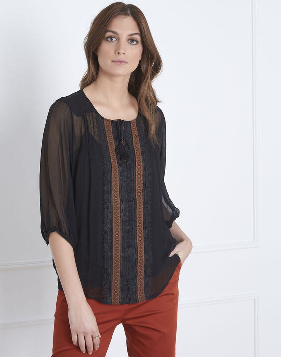 Schwarze Bluse Spitze und Pompon Valentine | 1-2-3 Schwarze Bluse Spitze und Pompon Valentine PhotoZ | 1-2-3