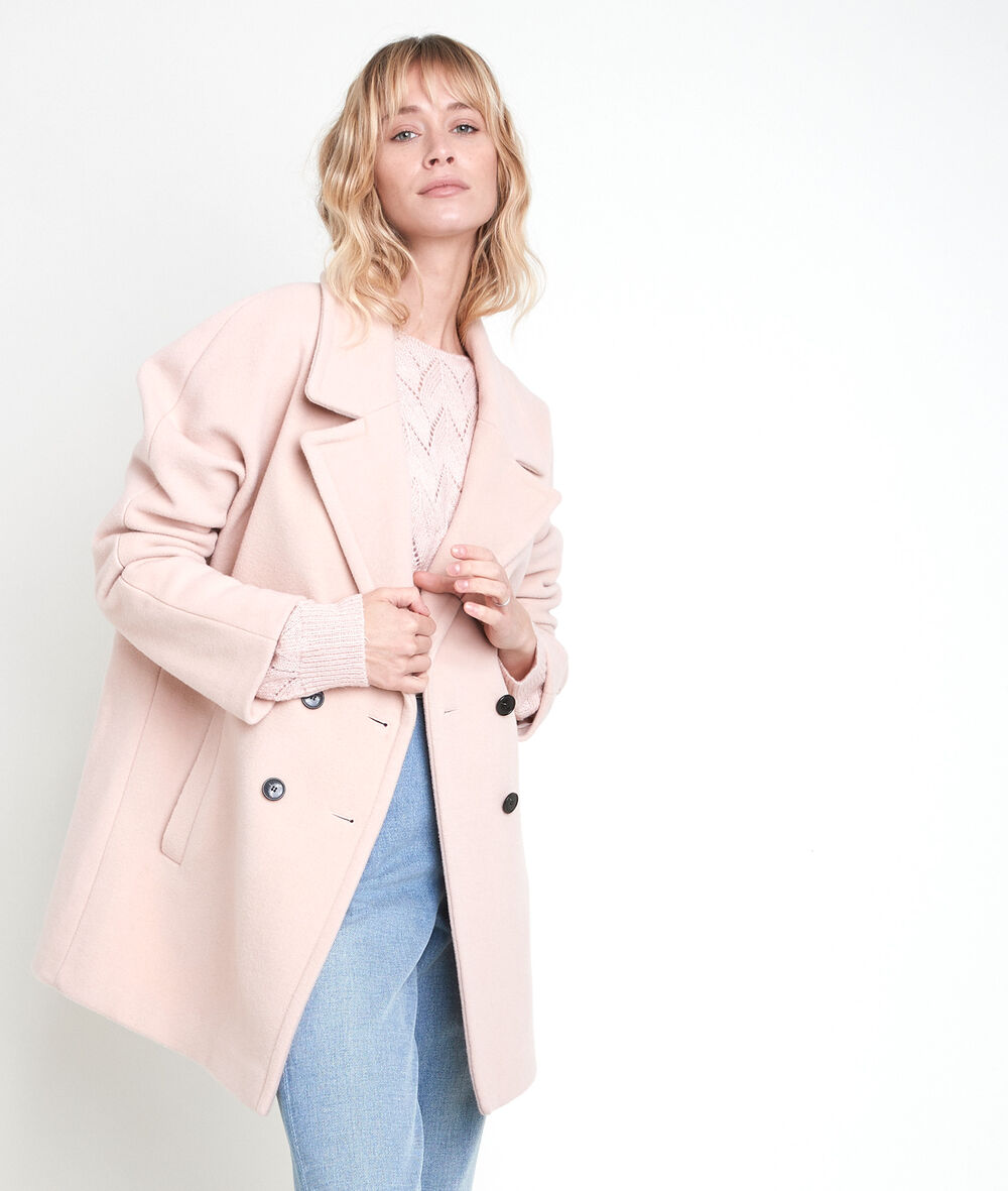 Poederkleurige mantel van gemengde wol joy poudre.