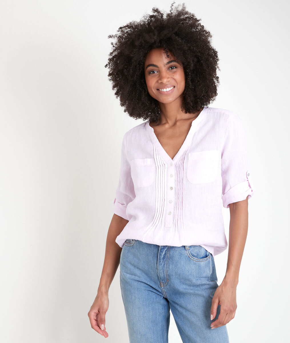 Blouse en lin rose poudré Roma | 1-2-3 Blouse en lin rose poudré Roma PhotoZ | 1-2-3